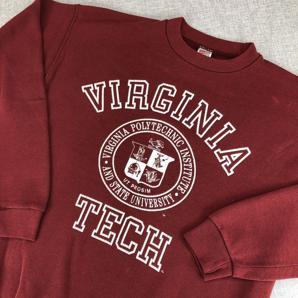 Vintage 80s Soffe Maroon Virginia Tech Graphic Crewneck Sweatshirt